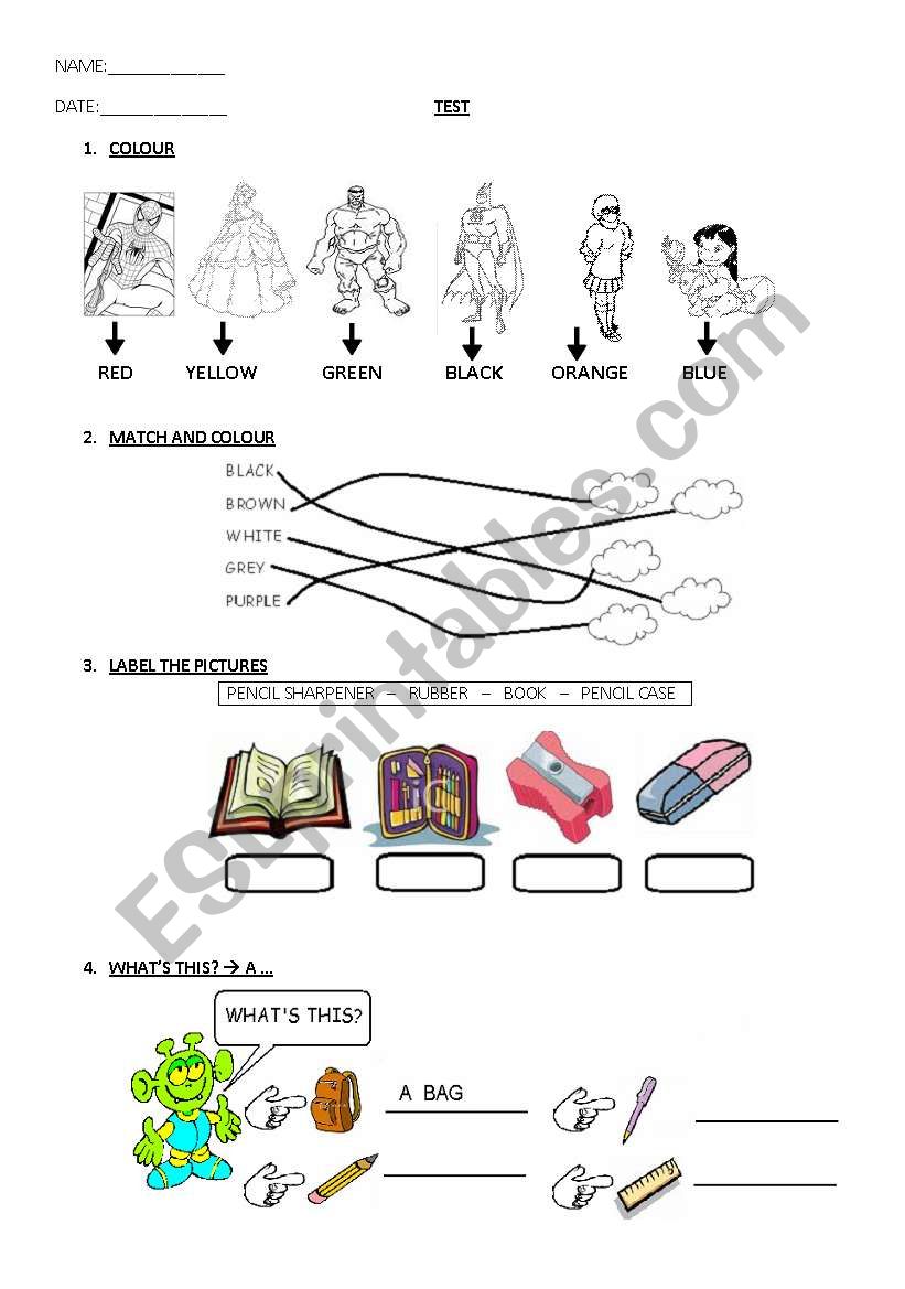 COLOURS AND SCHOOL OBJECTS worksheet