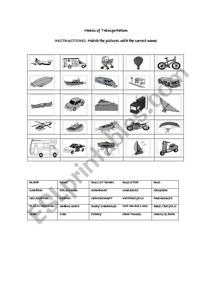 MEANS OF TRANSPORTATION 1 worksheet