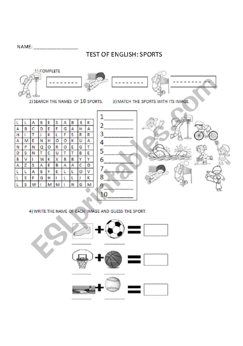 TEST OF SPORTS worksheet