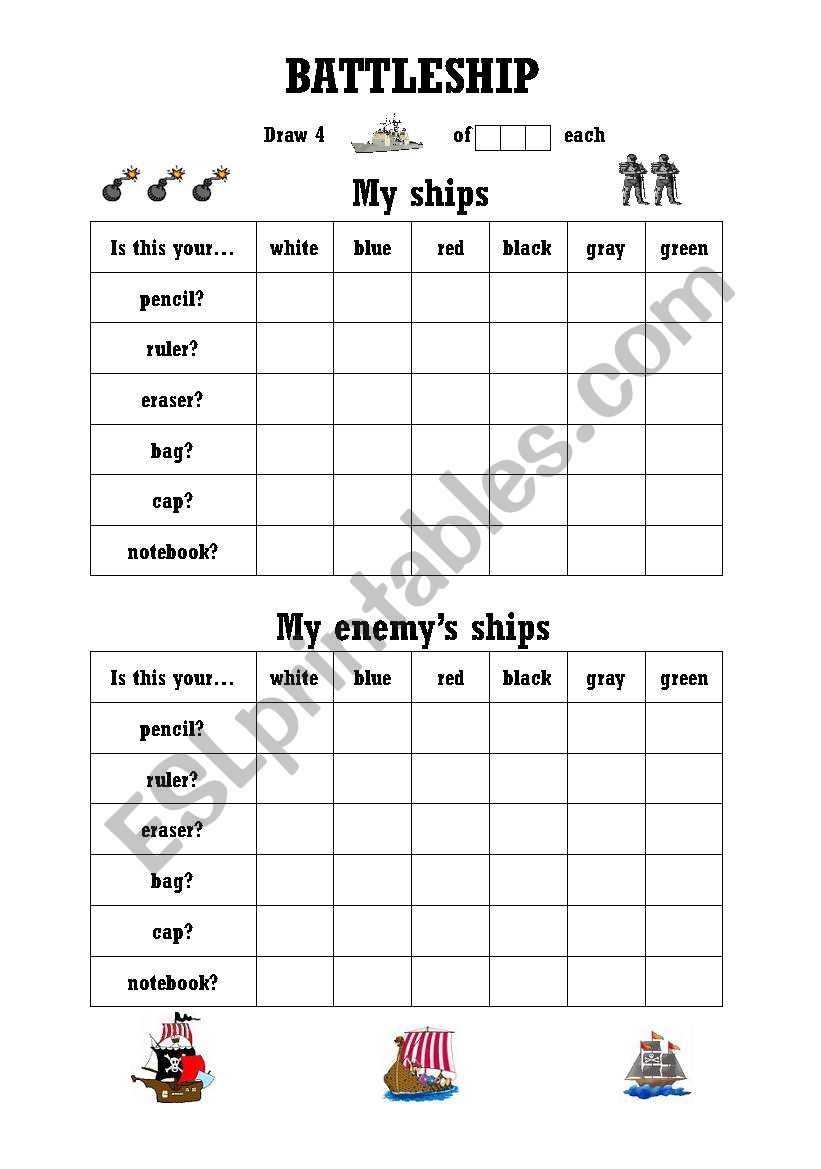 Battleship worksheet