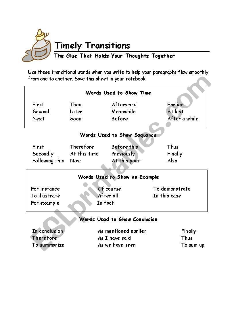 Transitional Words Worksheet