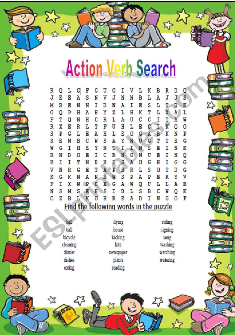 ACTION VERB SEARCH worksheet