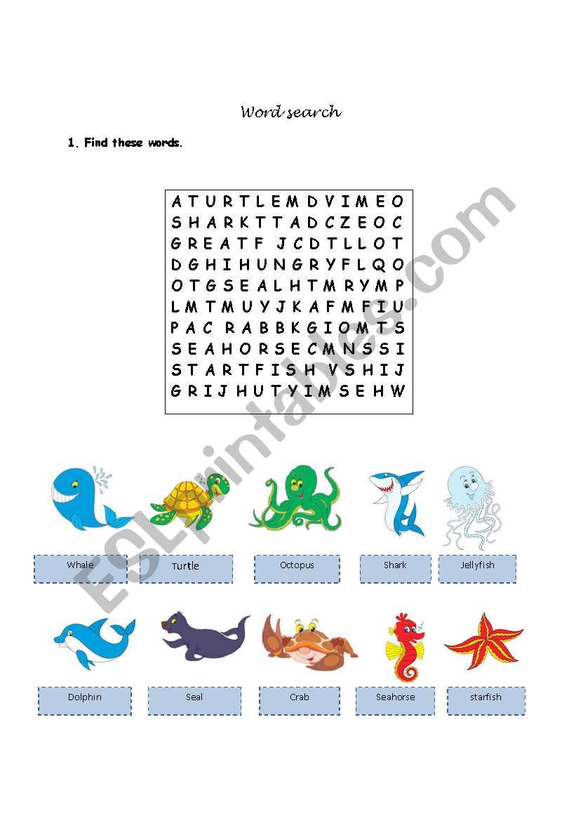 Sea animals worksheet