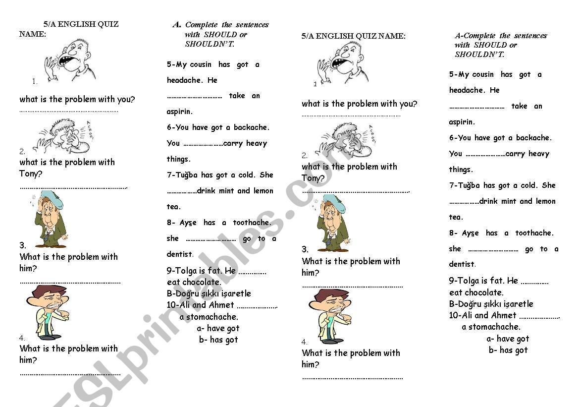 a quiz about illnesses worksheet