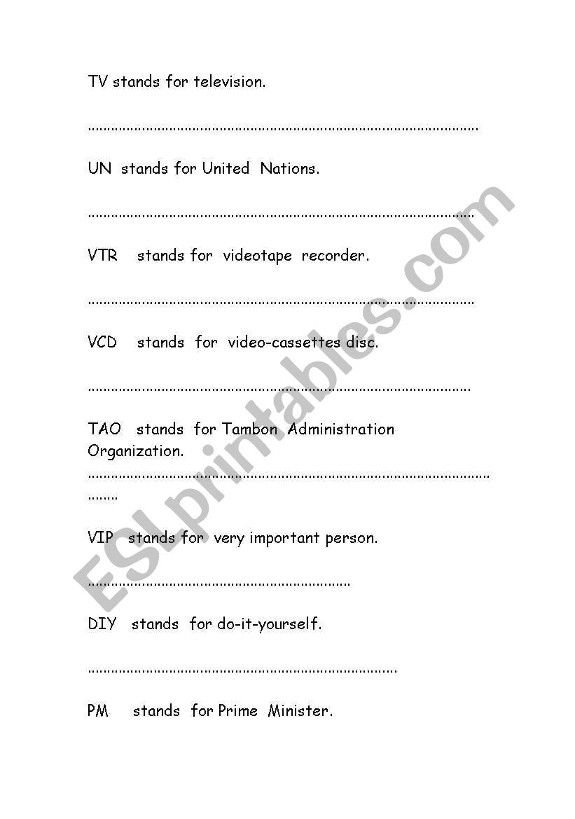  Abbreviation  worksheet