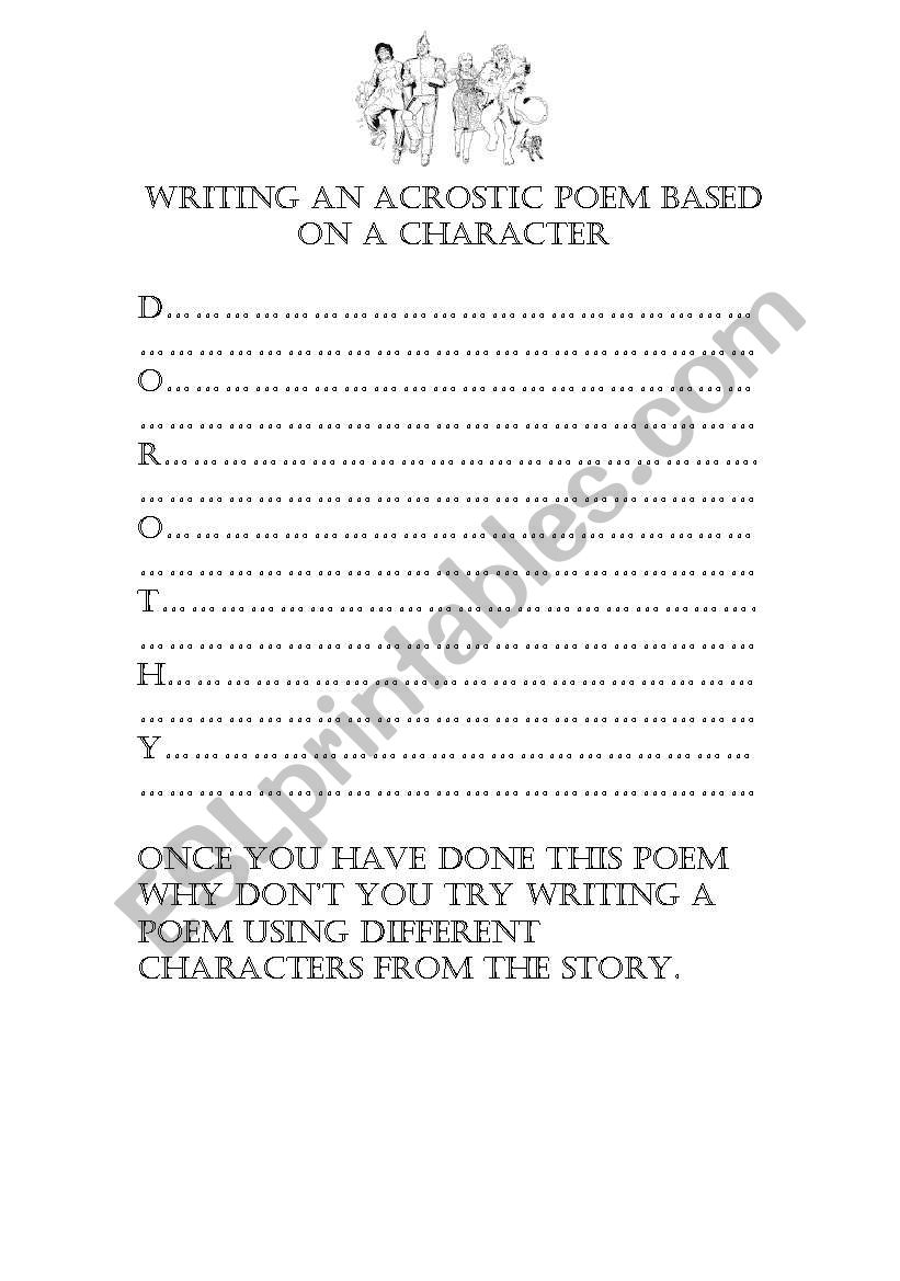 Writing a acrostic poem worksheet