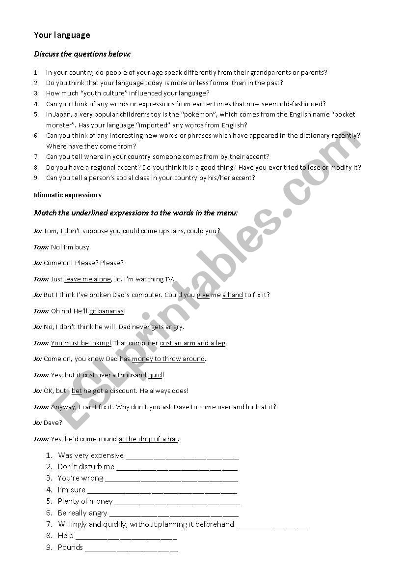 Conversational Language worksheet