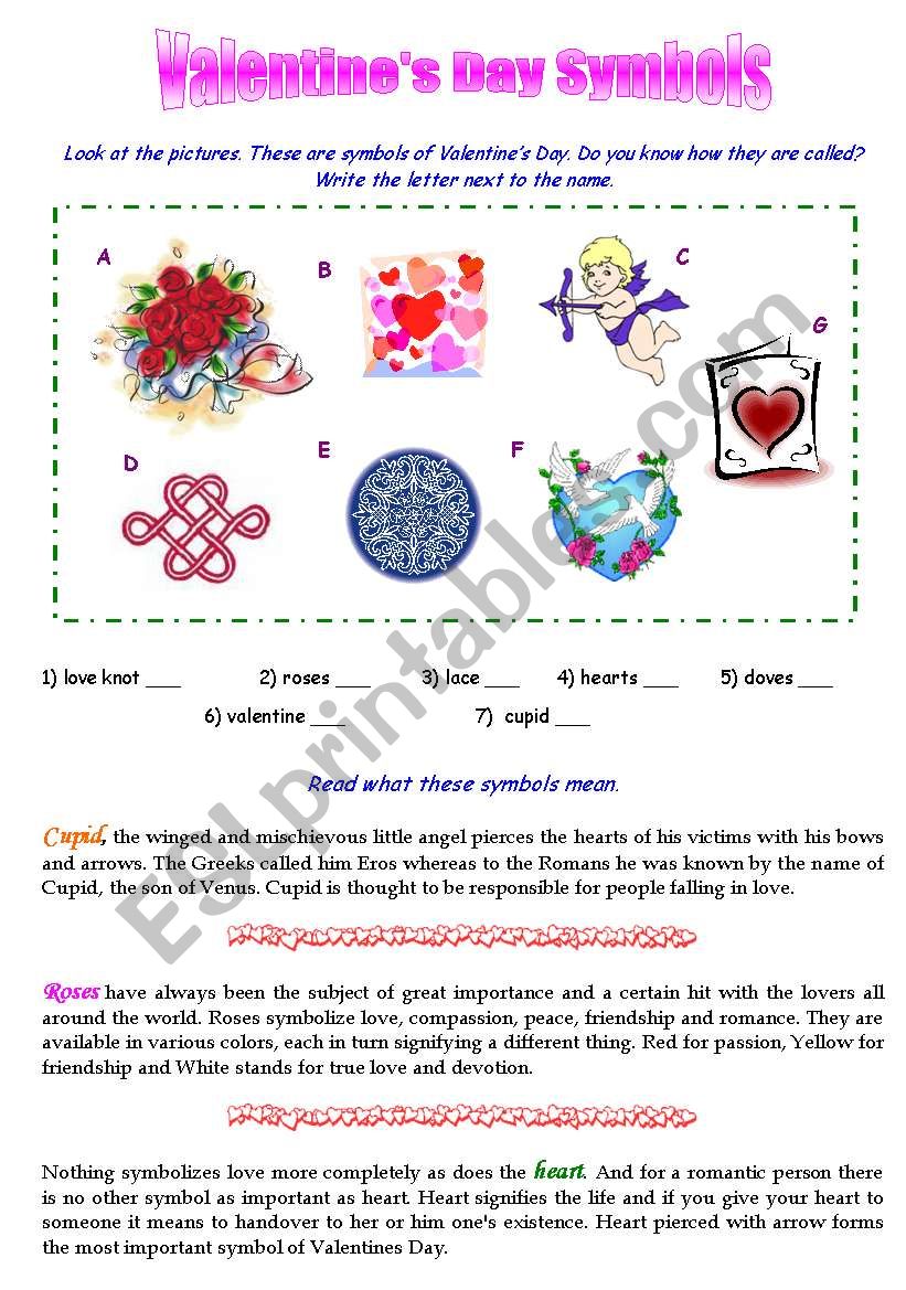 Valentines Day Symbols worksheet