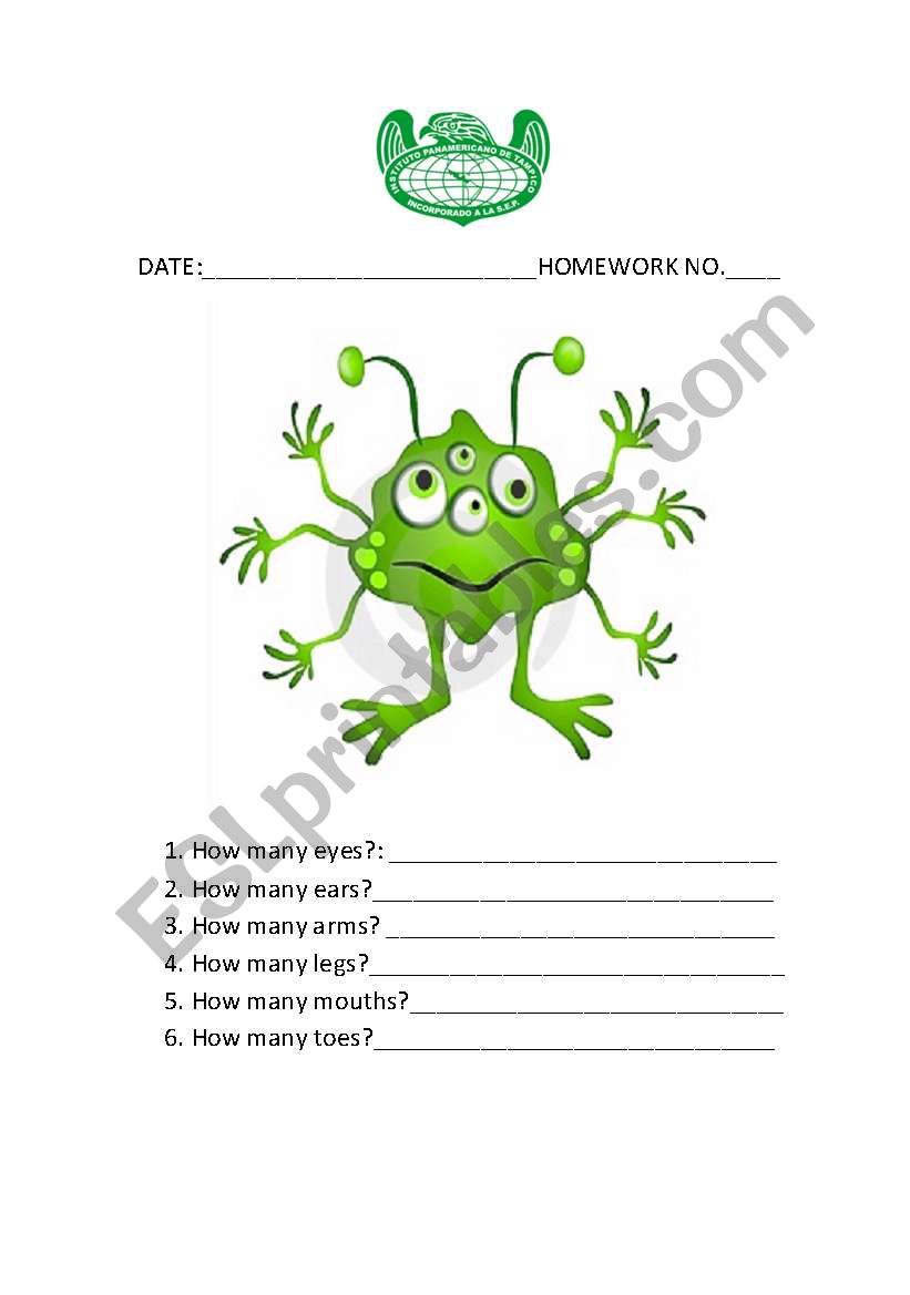 Monster body parts worksheet