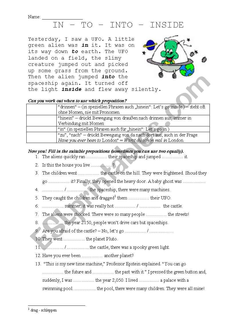 Prepositions of place: in - to - into - inside