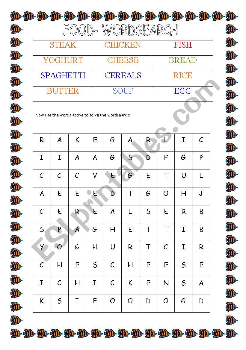 FOOD WORDSEARCH- FULLY EDITABLE- WITH ANSWER KEY