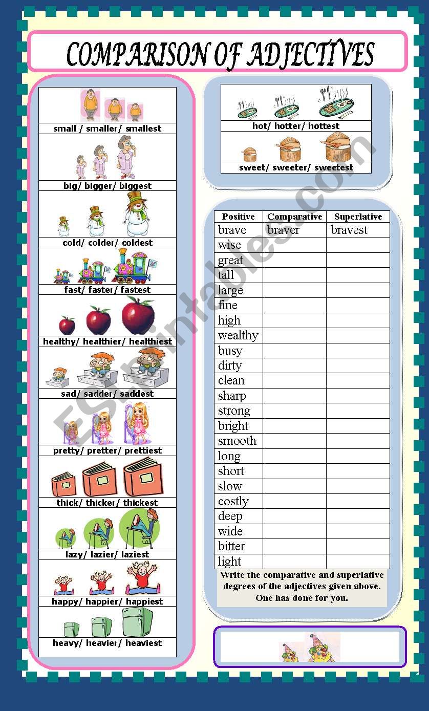 COMPARISON OF ADJECTIVES worksheet