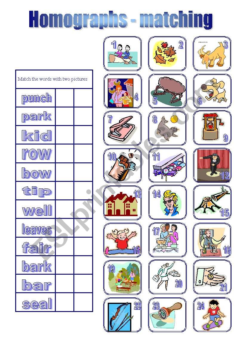 Homographs - matching worksheet