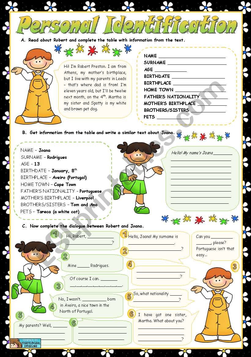 PERSONAL IDENTIFICATION worksheet