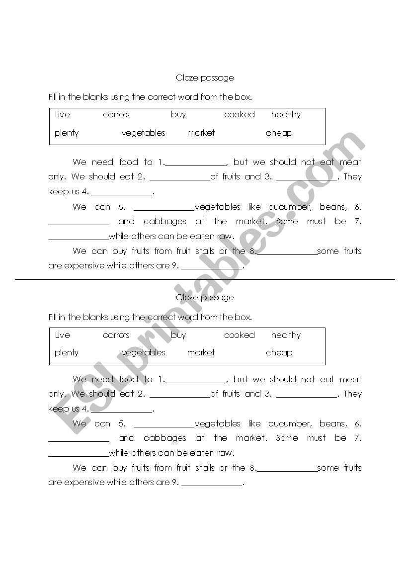 cloze passage worksheet