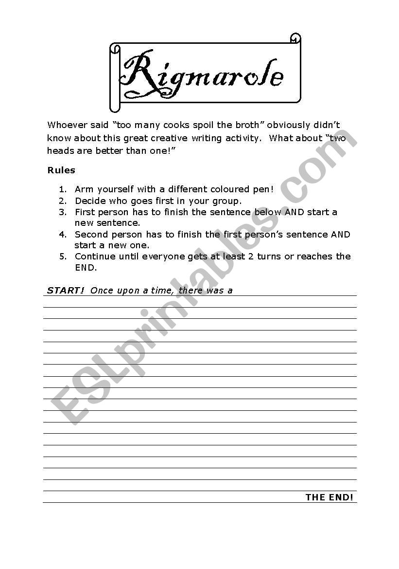 Creative Writing Game worksheet