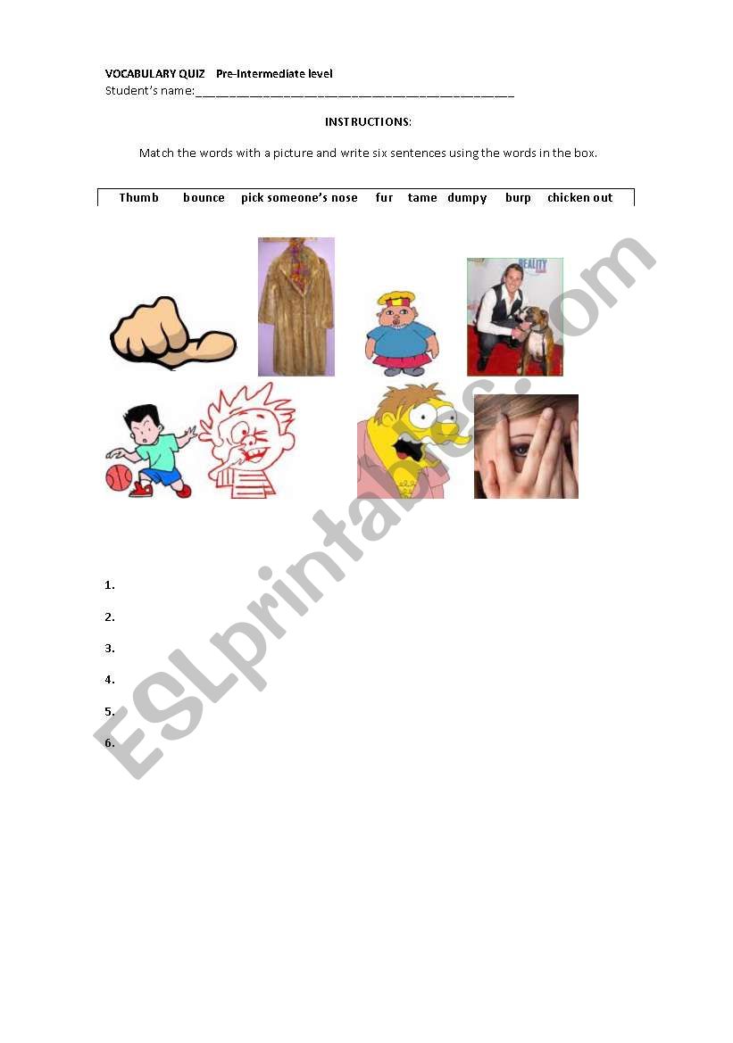 vocabulary quiz worksheet
