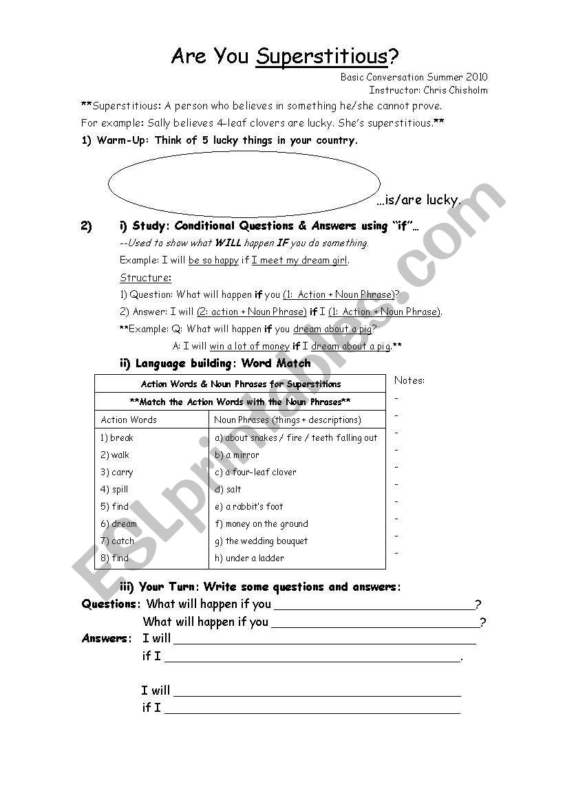 Are you superstitious? worksheet