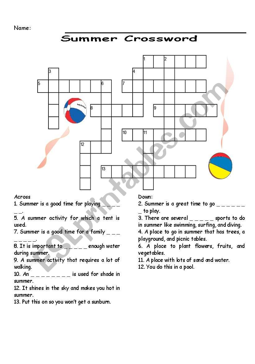 Summer Crossword worksheet