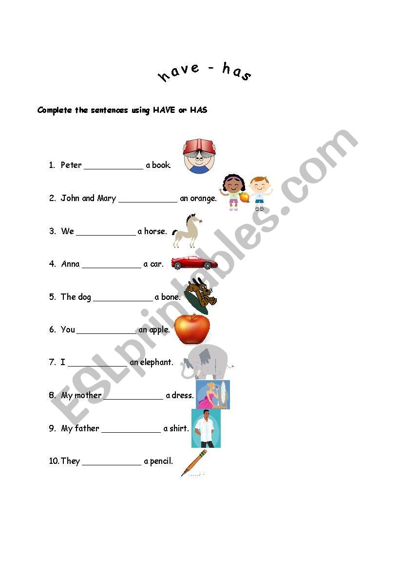 Have or Has worksheet