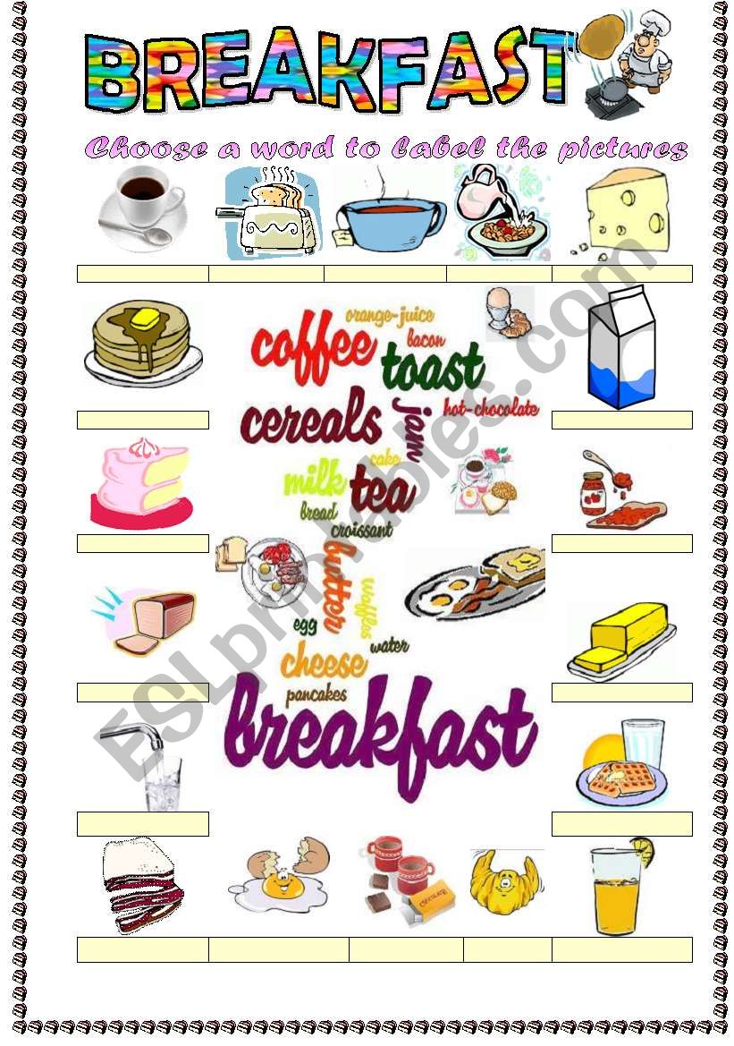 Breakfast vocabulary (word mosaic included)