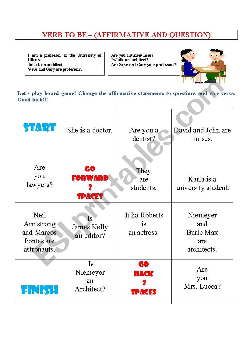  BOARD GAME WITH VERB TO BE worksheet