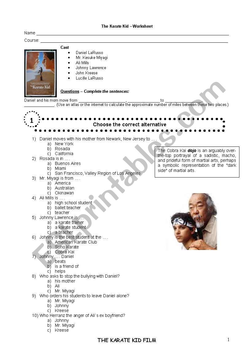 The Karate Kid Film A Song About The Film You Are The Best Esl Worksheet By Marce07
