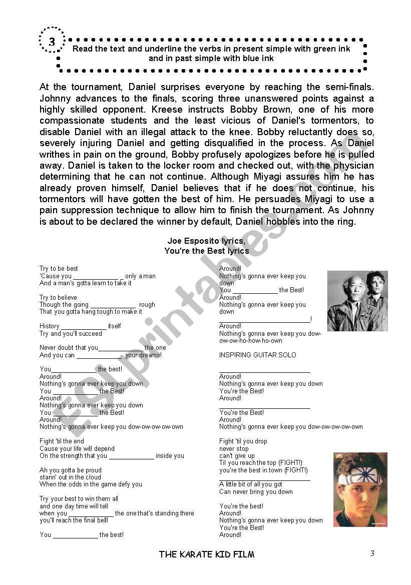 The Karate Kid Film A Song About The Film You Are The Best Esl Worksheet By Marce07