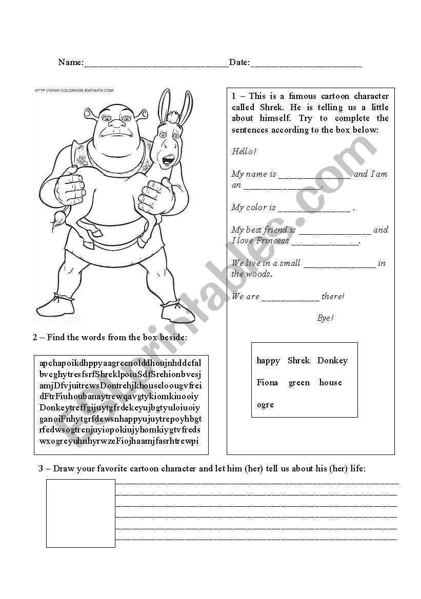 Cartoon characters worksheet