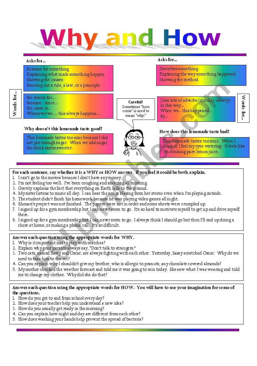 Why vs How:  Seeing and Knowing the Difference + Answer Key