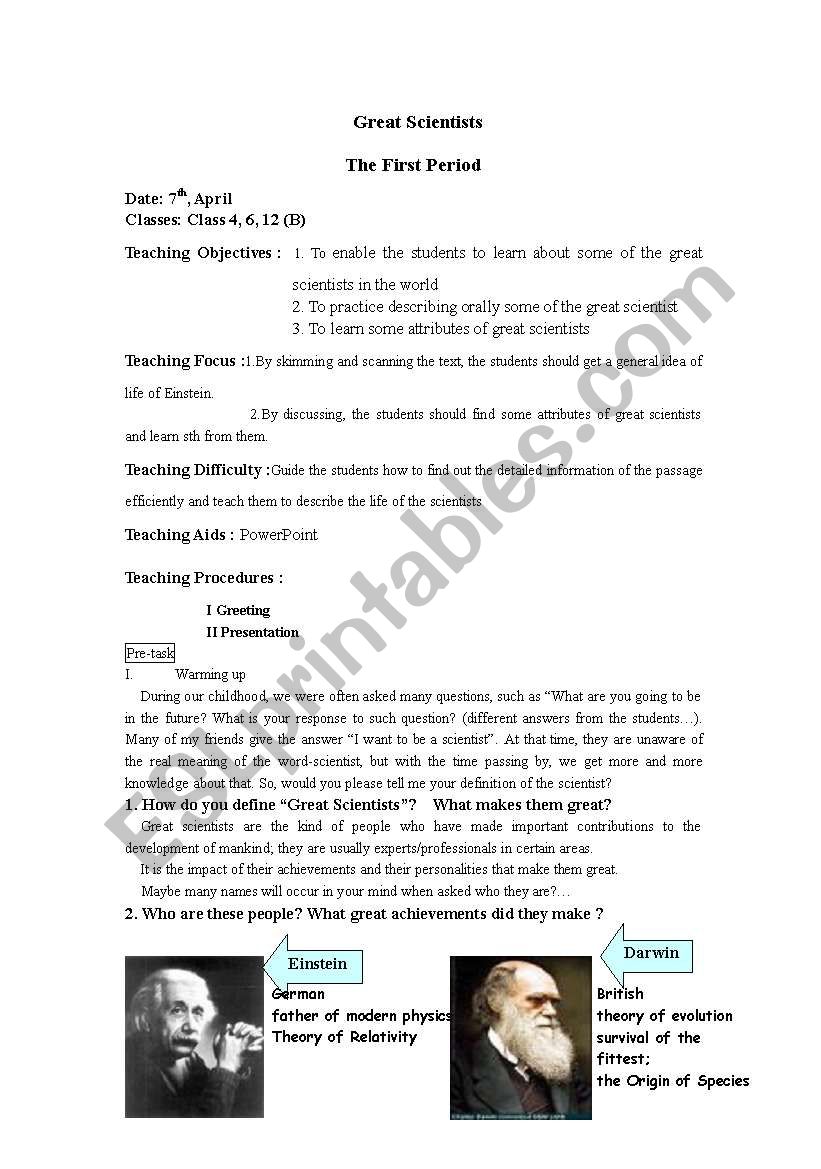 Great Scientists worksheet