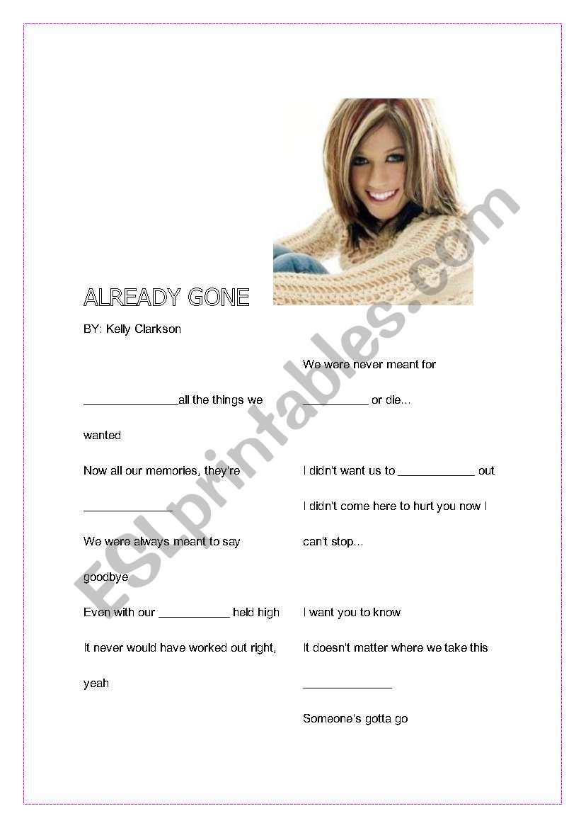Already Gone-Kelly Clarkson worksheet