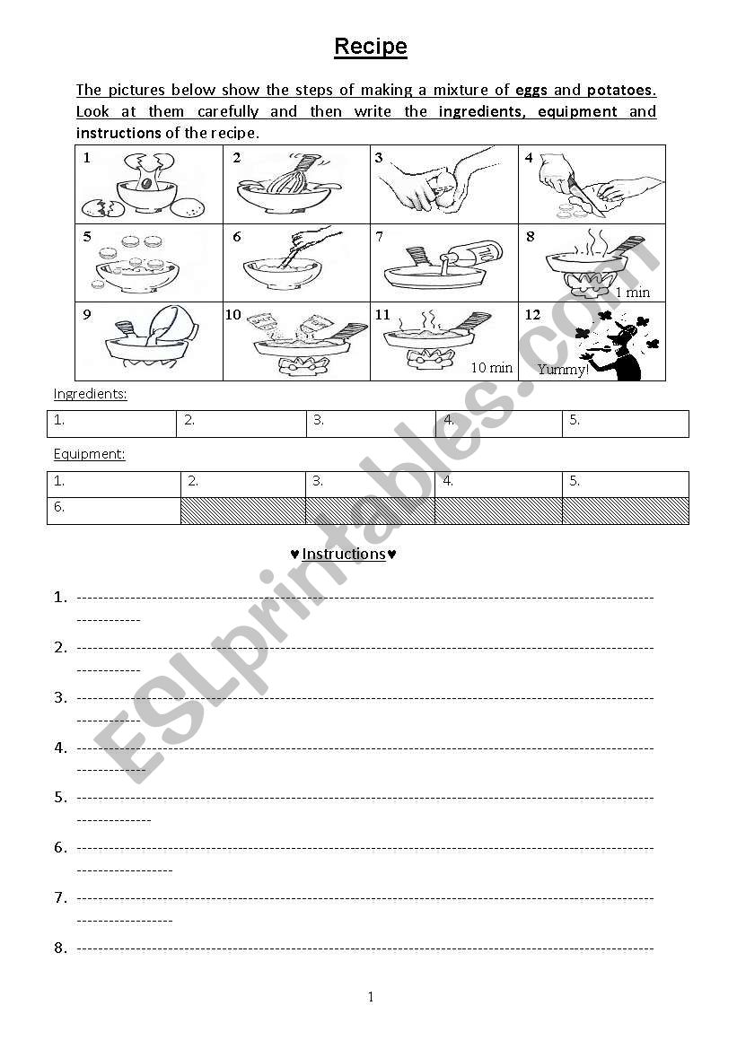 recipe worksheet