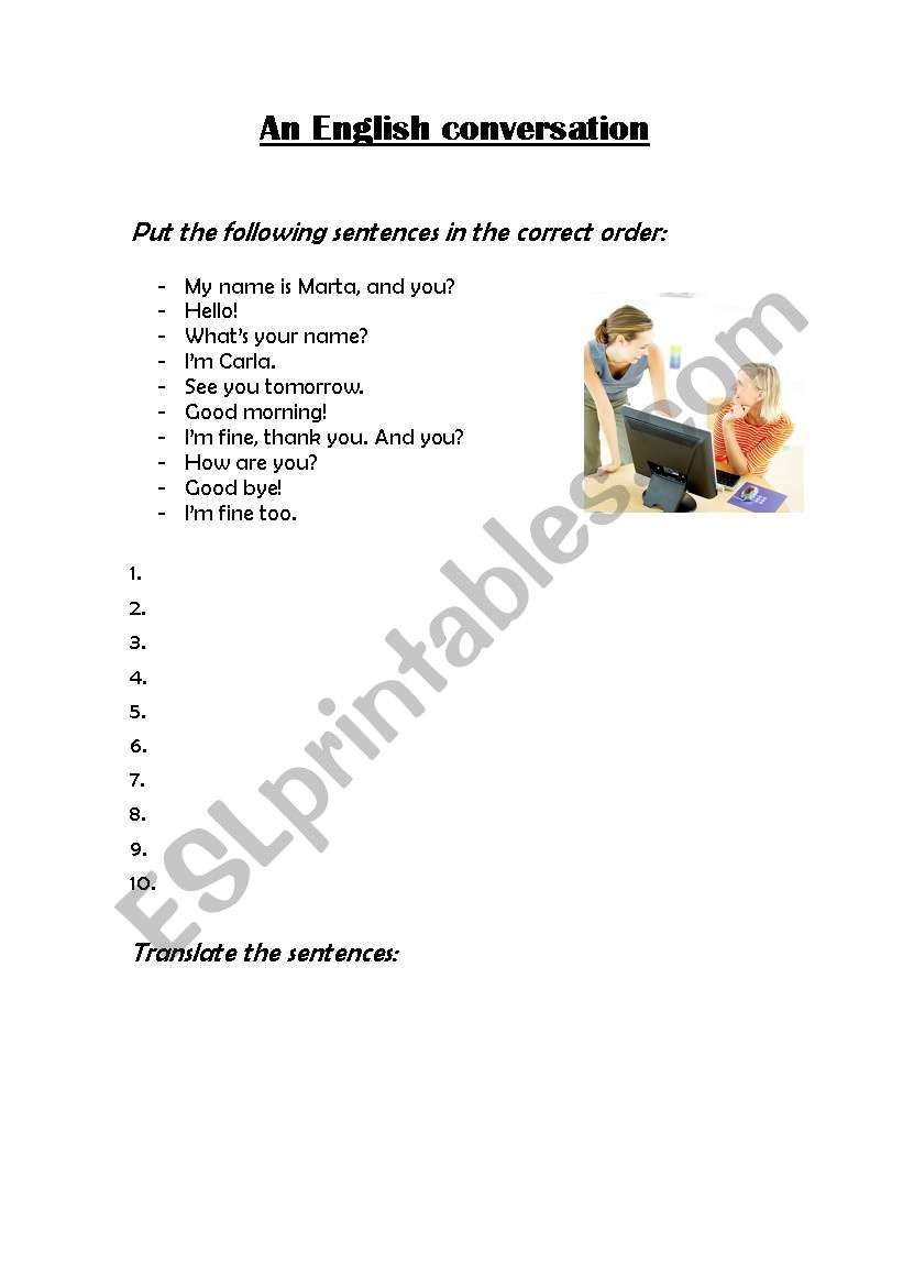Simple conversation worksheet