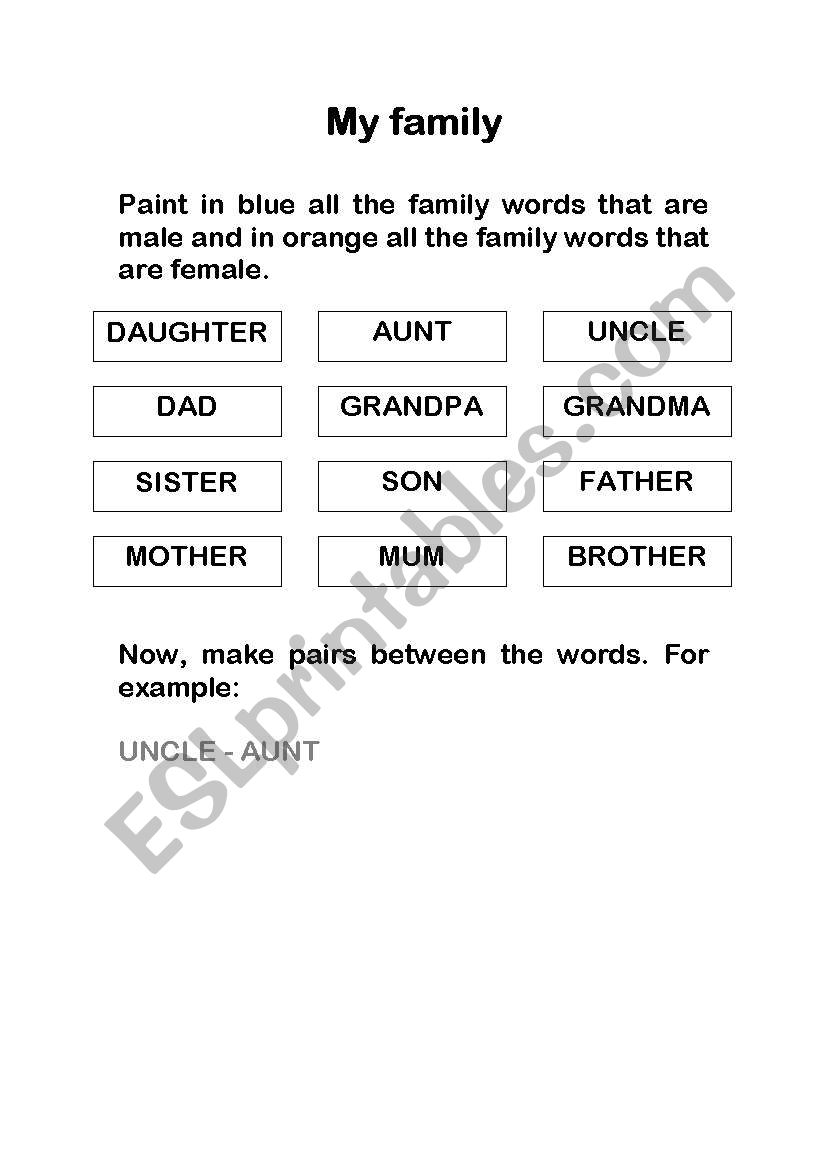My family worksheet