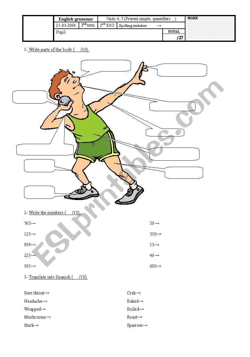 Exam worksheet