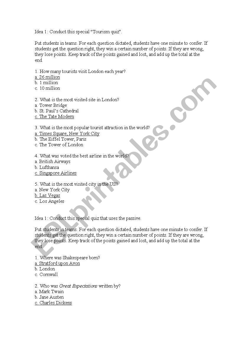 TRIVIA  QUIZ worksheet
