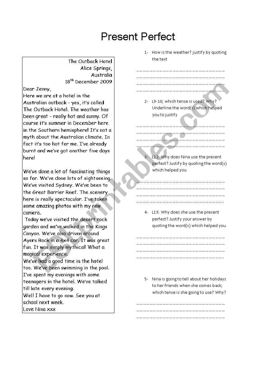 Present perfect worksheet