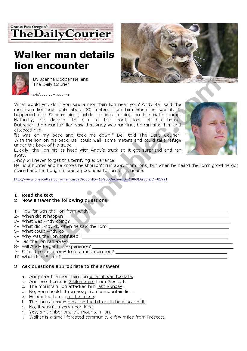 Walker Man Details Lion Encounter