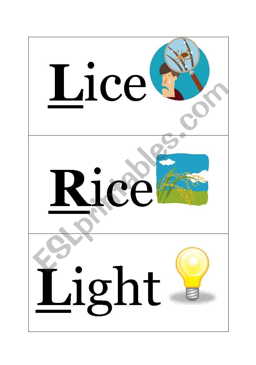 Minimal Pairs - /l/ vs /r/ worksheet