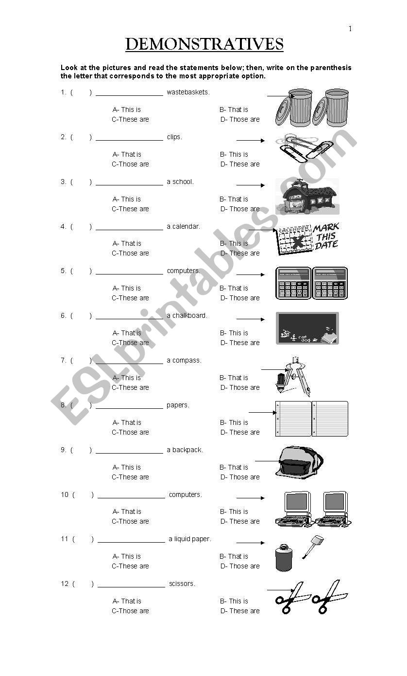 DEMONSTRATIVES worksheet