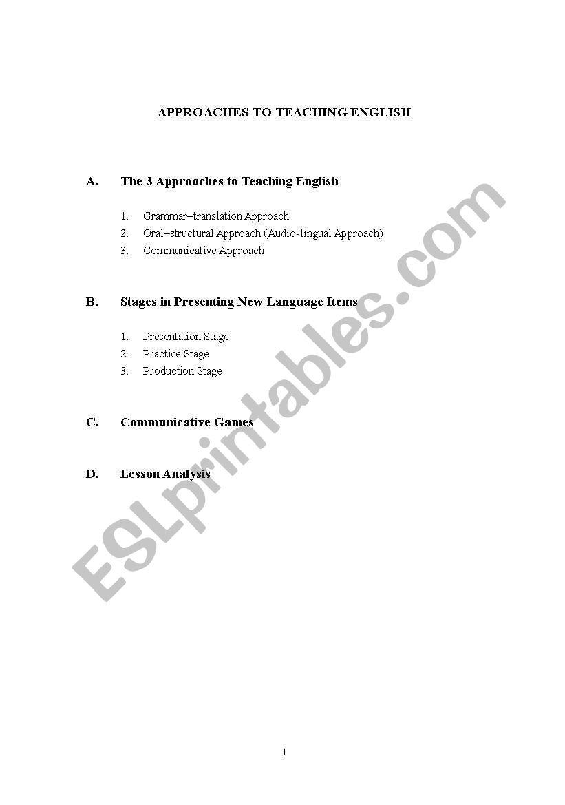 APPROACHES TO TEACHING ENGLISH