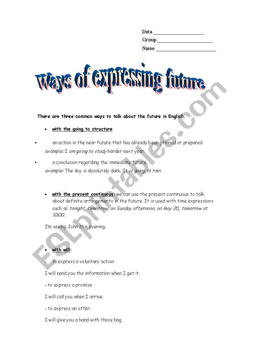 Future tenses worksheet