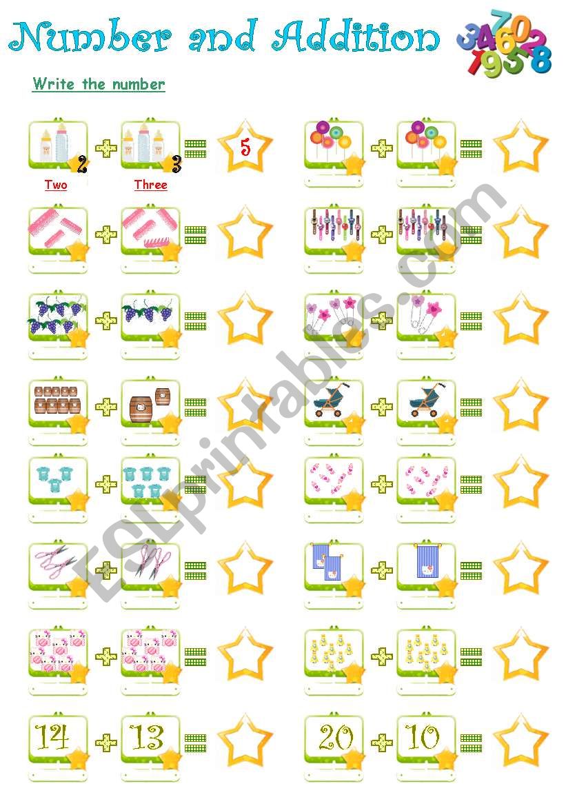 Number and addition worksheet