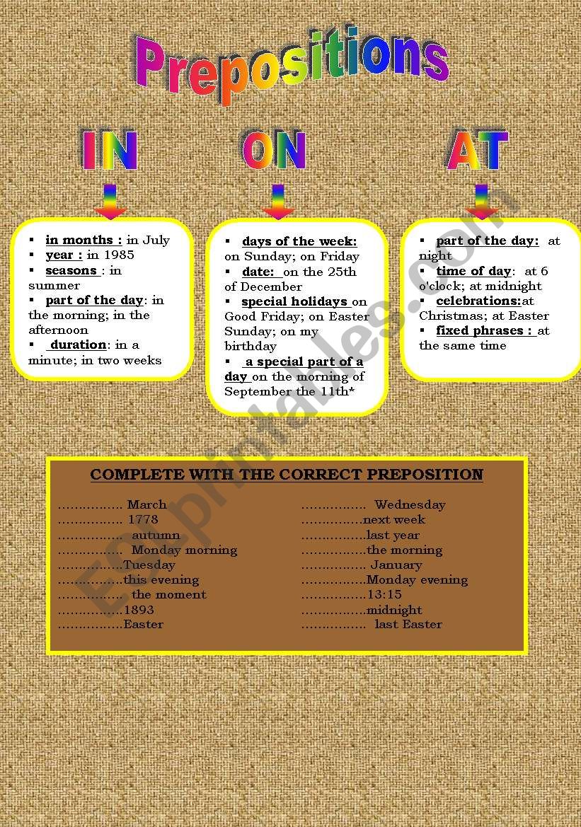 PREPOSITIONS worksheet