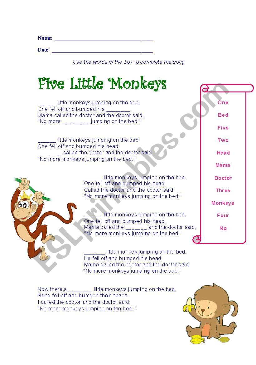 Five Little Monkeys  worksheet