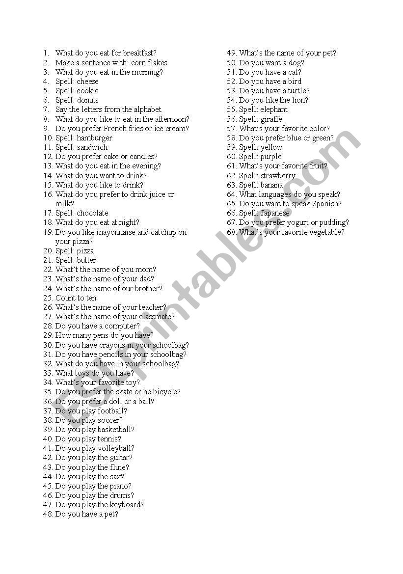 SPEAKING EXERCISE worksheet