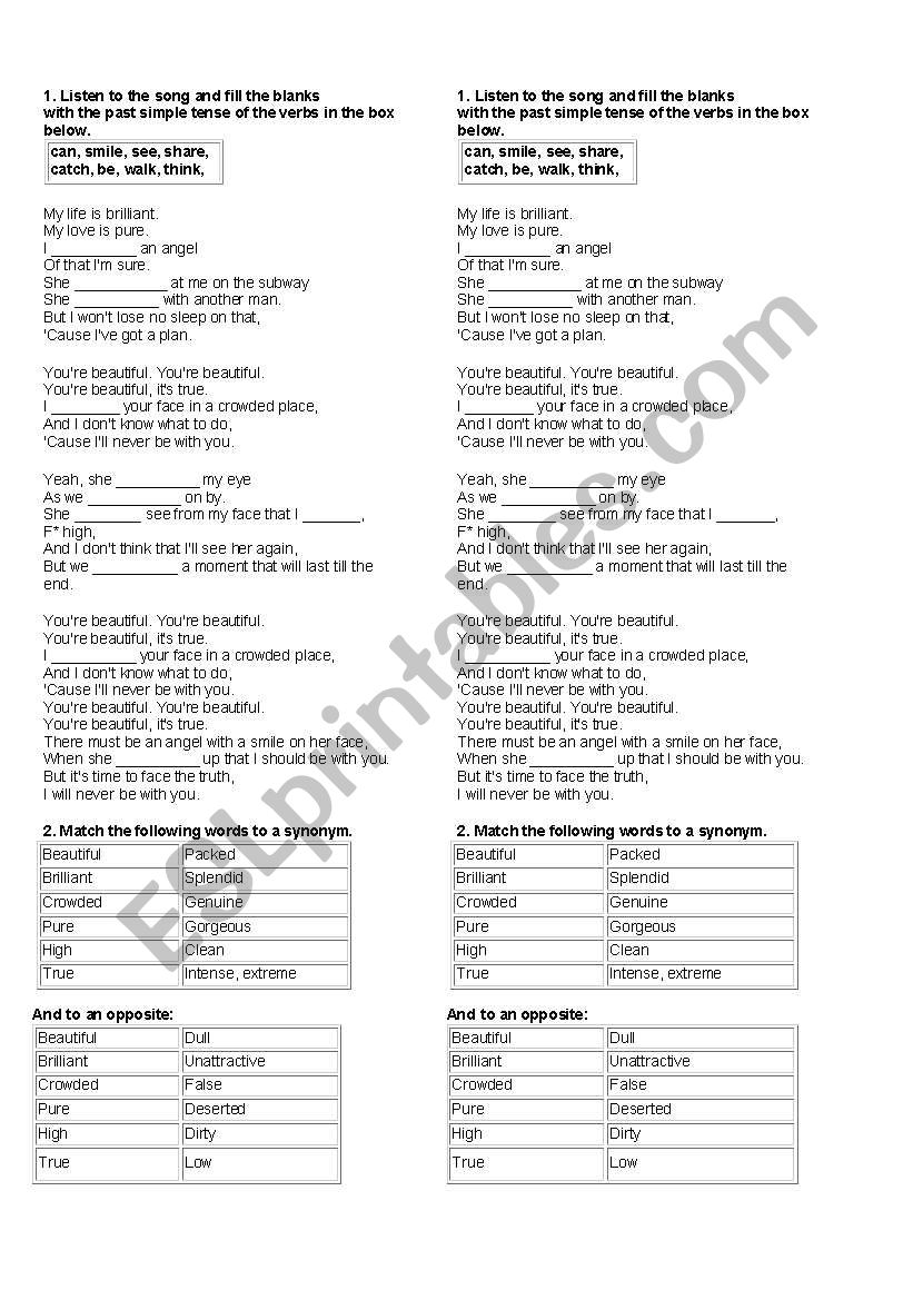 Im yours song worksheet