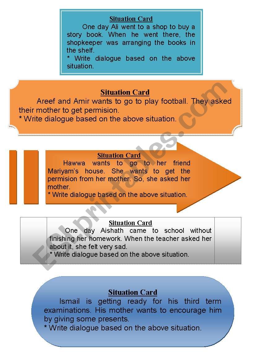 situations for dialogues worksheet