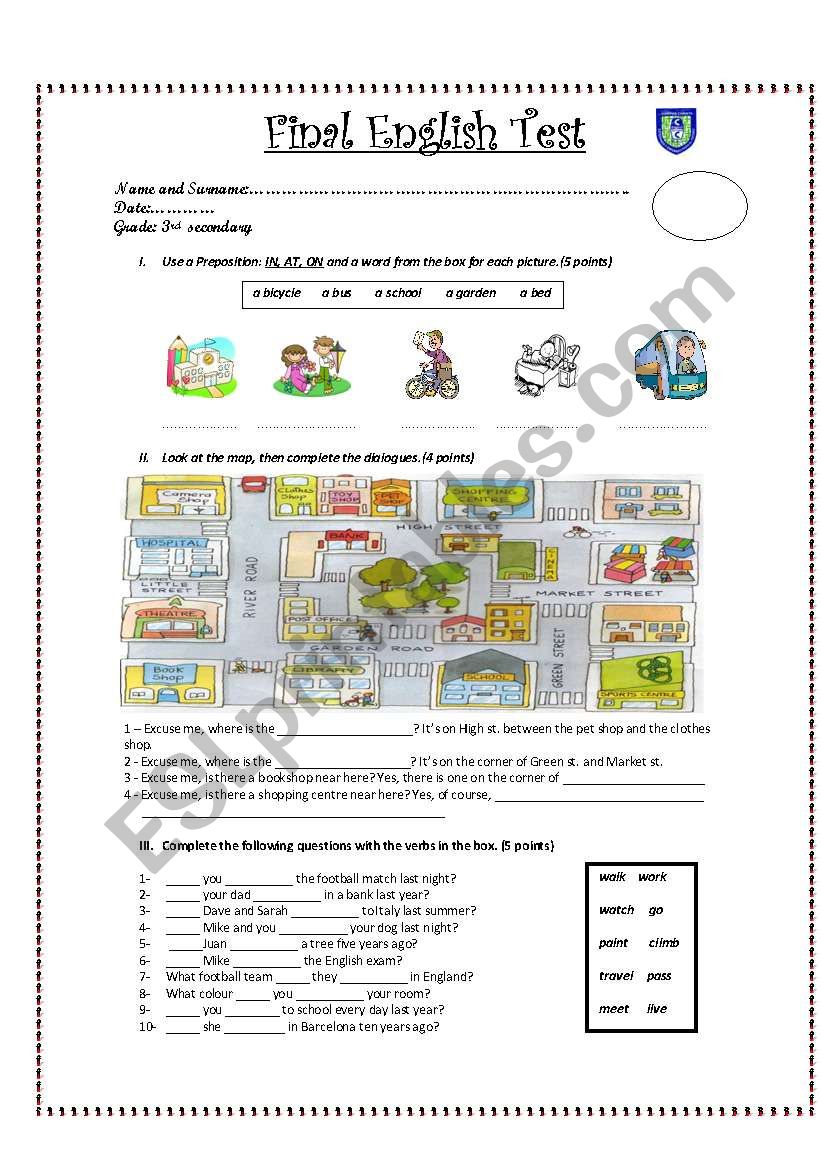 Directions test worksheet